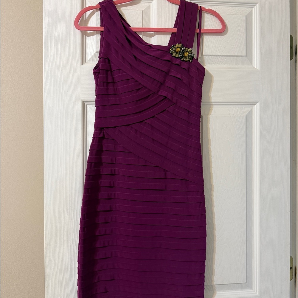 Xscape One Shoulder Purple Dress